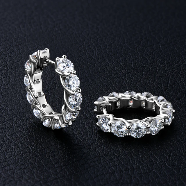 IOGOU Luxury Full 4.0mm Moissanite Hoops Earrings for Women 925 Silver Total 3.3ct Diamond Earrings Engagement Birthday Jewelry