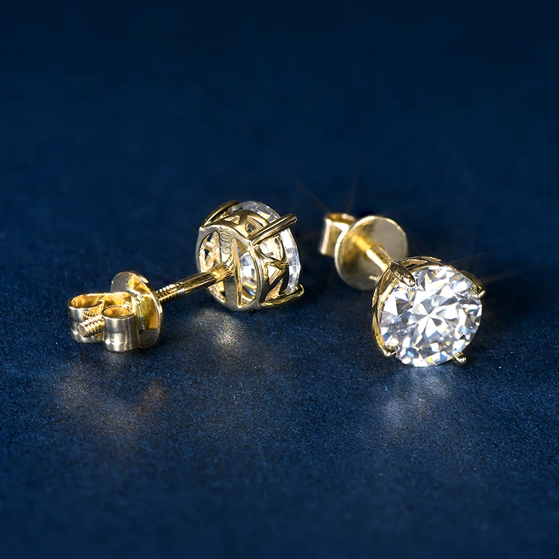 IOGOU Real 10k 14k Gold Small Stud Earring 6.0mm 0.8ct Moissanite Diamond Screw Back Earrrings for Men Women Accessories Jewelry