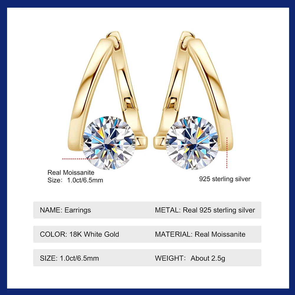 Sweetrain 1.0ct D Color Moissanite Earrings for Women 925 Sterling Sliver Twisted Hoop Earring Wedding Party Fine Jewelry GRA