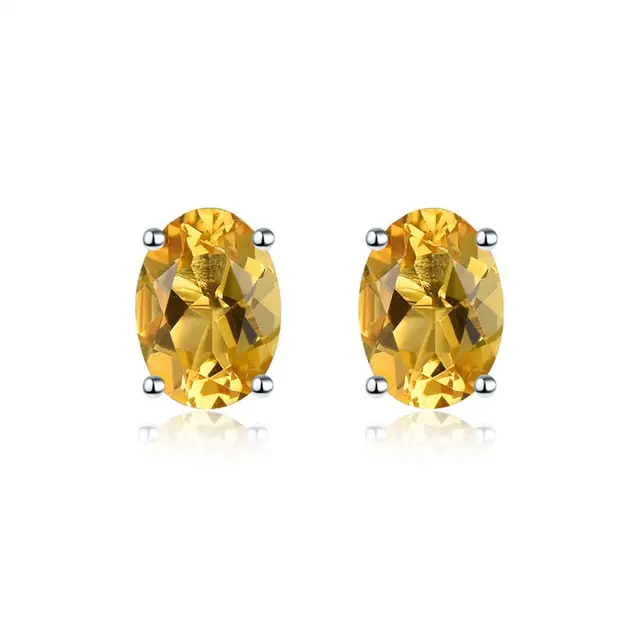 Natural Genuine Citrine S925 Silver Stud Earrings Oval Faced Cut Fine Elegant Gemstone Jewelry Women's Favorite Style Gifts