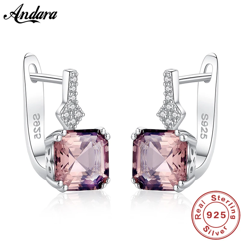 Fashion 100% 925 Sterling Silver Earrings Pink Gem Stud Earrings For Women Wedding Engagement Fine JewelryProduct sellpoints