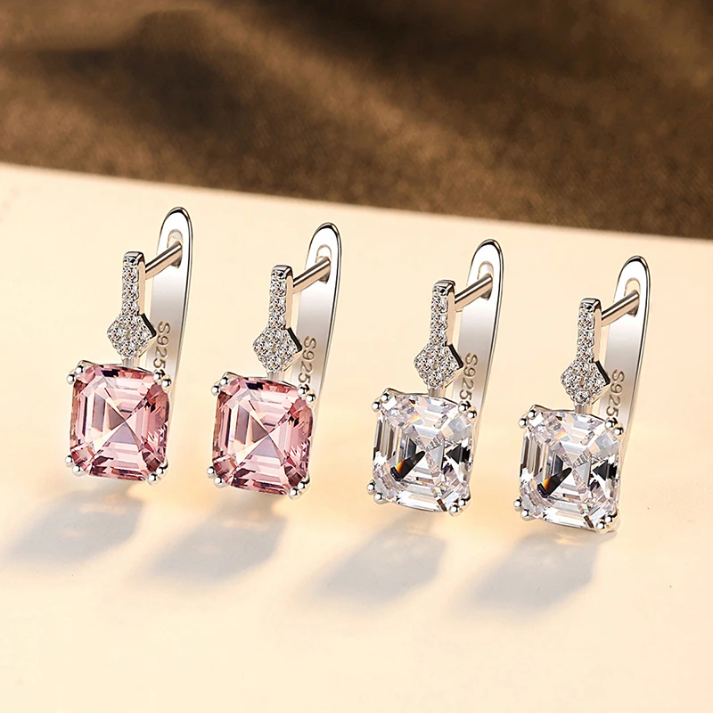 Fashion 100% 925 Sterling Silver Earrings Pink Gem Stud Earrings For Women Wedding Engagement Fine JewelryProduct sellpoints