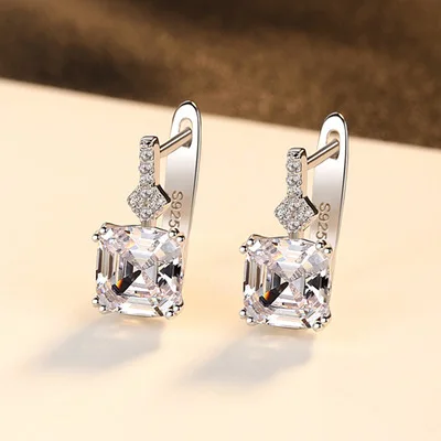 Fashion 100% 925 Sterling Silver Earrings Pink Gem Stud Earrings For Women Wedding Engagement Fine JewelryProduct sellpoints
