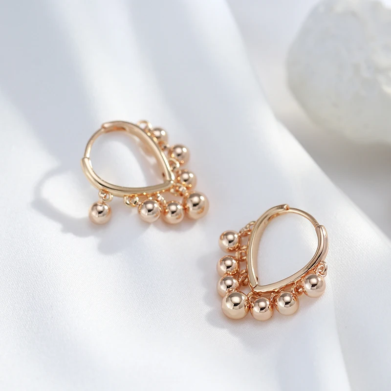 Kinel Glossy Ball Tassel Earrings for Women Fashion 585 Rose Gold Color Dangle Earrings Modern Wedding Party Daily Jewelry
