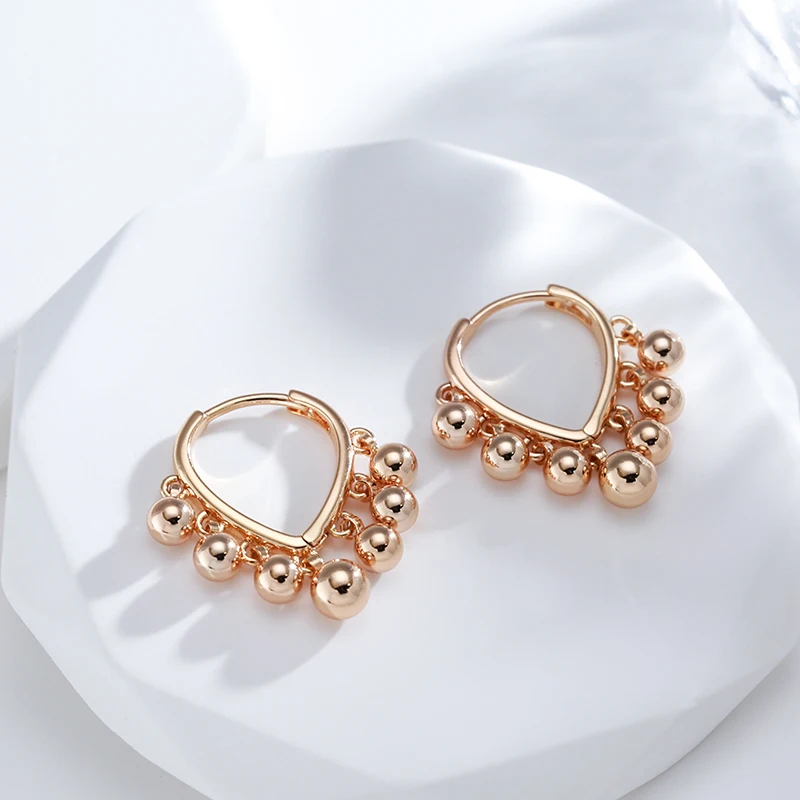 Kinel Glossy Ball Tassel Earrings for Women Fashion 585 Rose Gold Color Dangle Earrings Modern Wedding Party Daily Jewelry