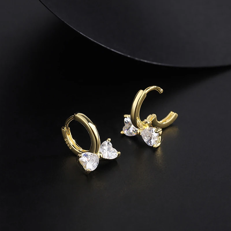 ANENJERY Sweet Zircon Bow Hoop Earrings for Women Exquisite Golden Silver Color Cute Huggies Jewelry pulseras mujer
