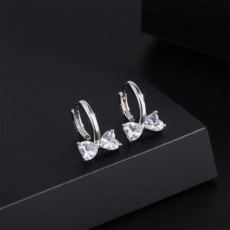 ANENJERY Sweet Zircon Bow Hoop Earrings for Women Exquisite Golden Silver Color Cute Huggies Jewelry pulseras mujer
