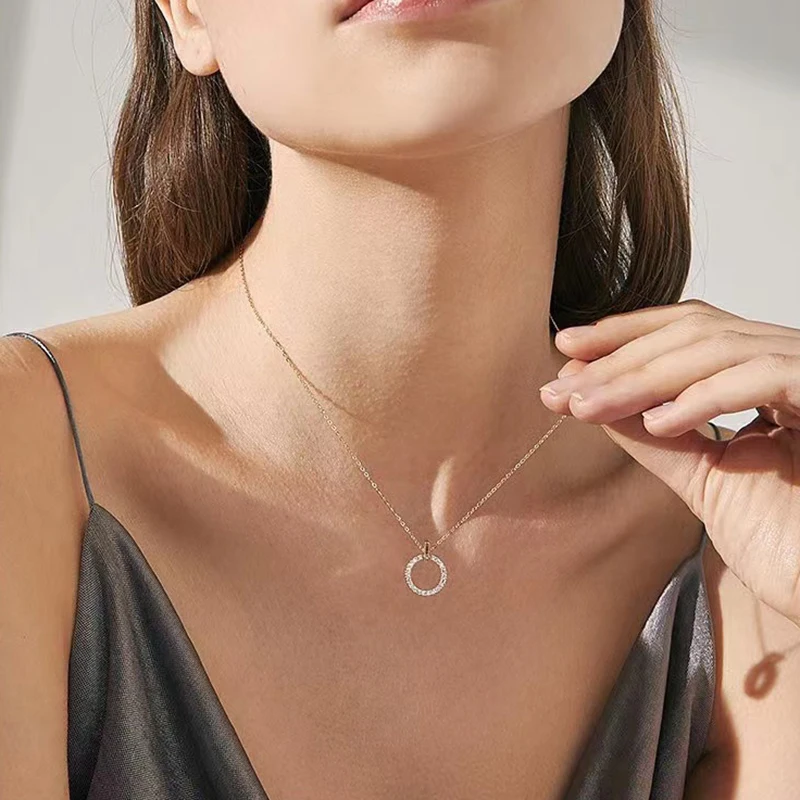 925 Sterling Silver Round Necklace Zircon Geometric Pendant Chanis Sparkling Choker Party Favor Women Fashion JewelryProduct