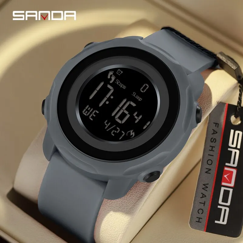 SANDA  Men Watches Sports Pedometer Calories 50M Waterproof LED Digital Watch Military Wristwatch Relogio Masculino