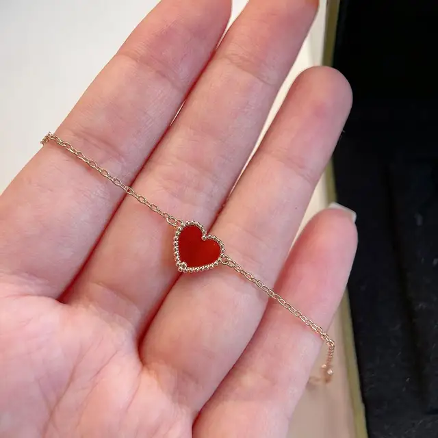 Women 925 Silver Red Chalcedony Rose Gold Love Heart Shape Bracelet Fashion Jewelry