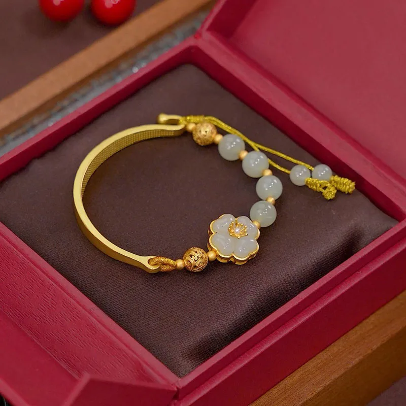 Natural Hetian Jade Lotus Pendant Amber South Vintage Energy Jewelry for Women Gift Hotan Jade Bracelet Antique Bracelet