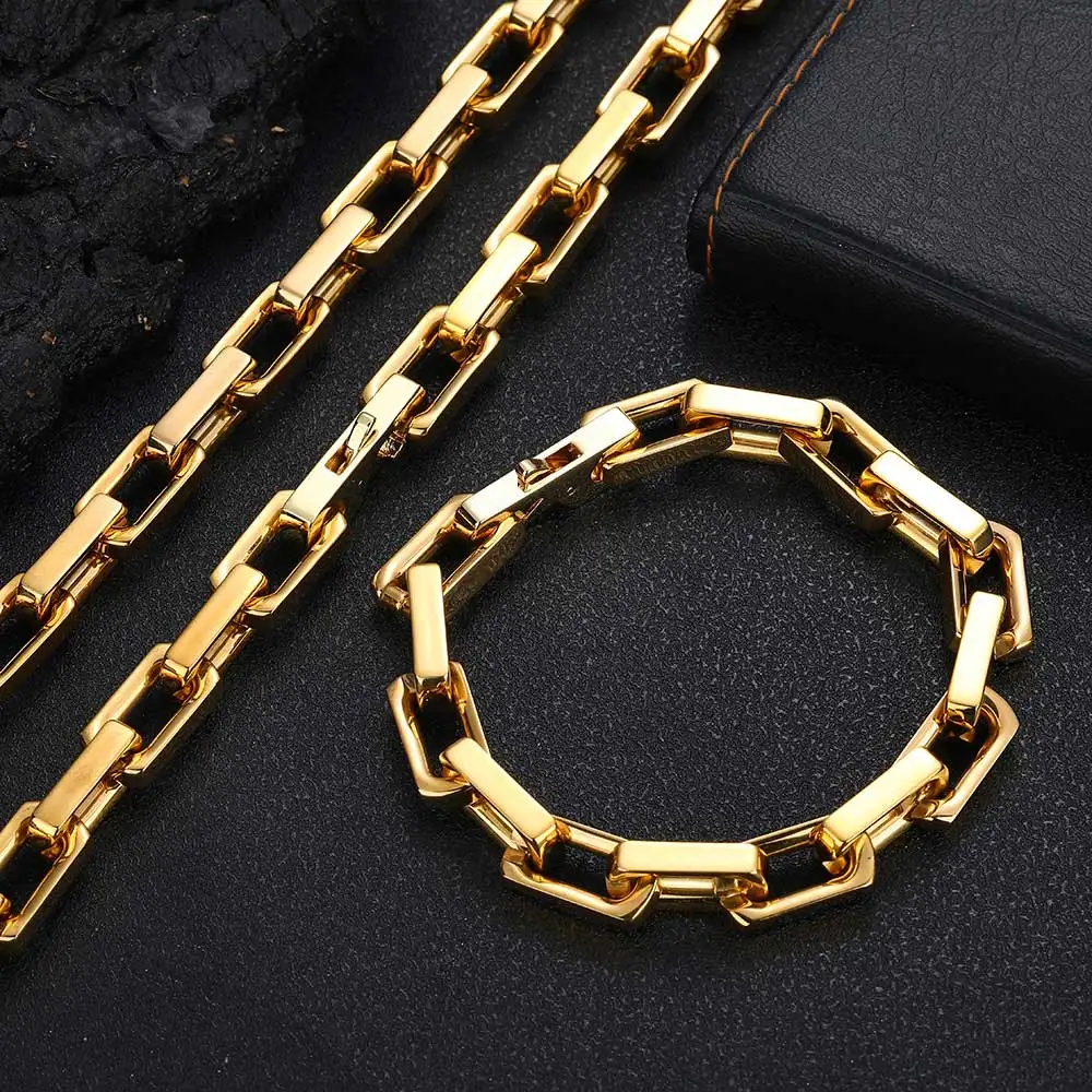 Custom Cool Square Cuban Link Splicing Bracelet For Men Women 18K Gold Black Red Color Punk Casual Curb Chain Bracelet