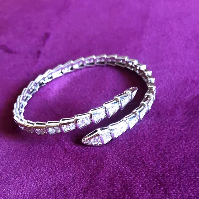 ZOCA Luxury 925 Sterling Silver Snake Cuff Adjustable Bracelet Bangle Pave Zircon Women Gift Ins Design Jewelry Wedding PartyPro