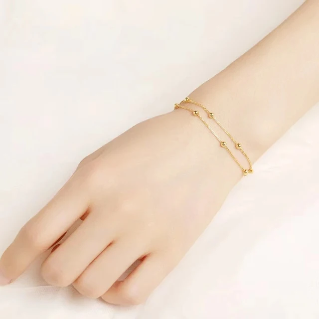 NYMPH Real 18K Gold Bracelet Pure Au750 Bangle Fine Jewelry Chopin Chain Gift For WomenDouble Layers Design  S519
