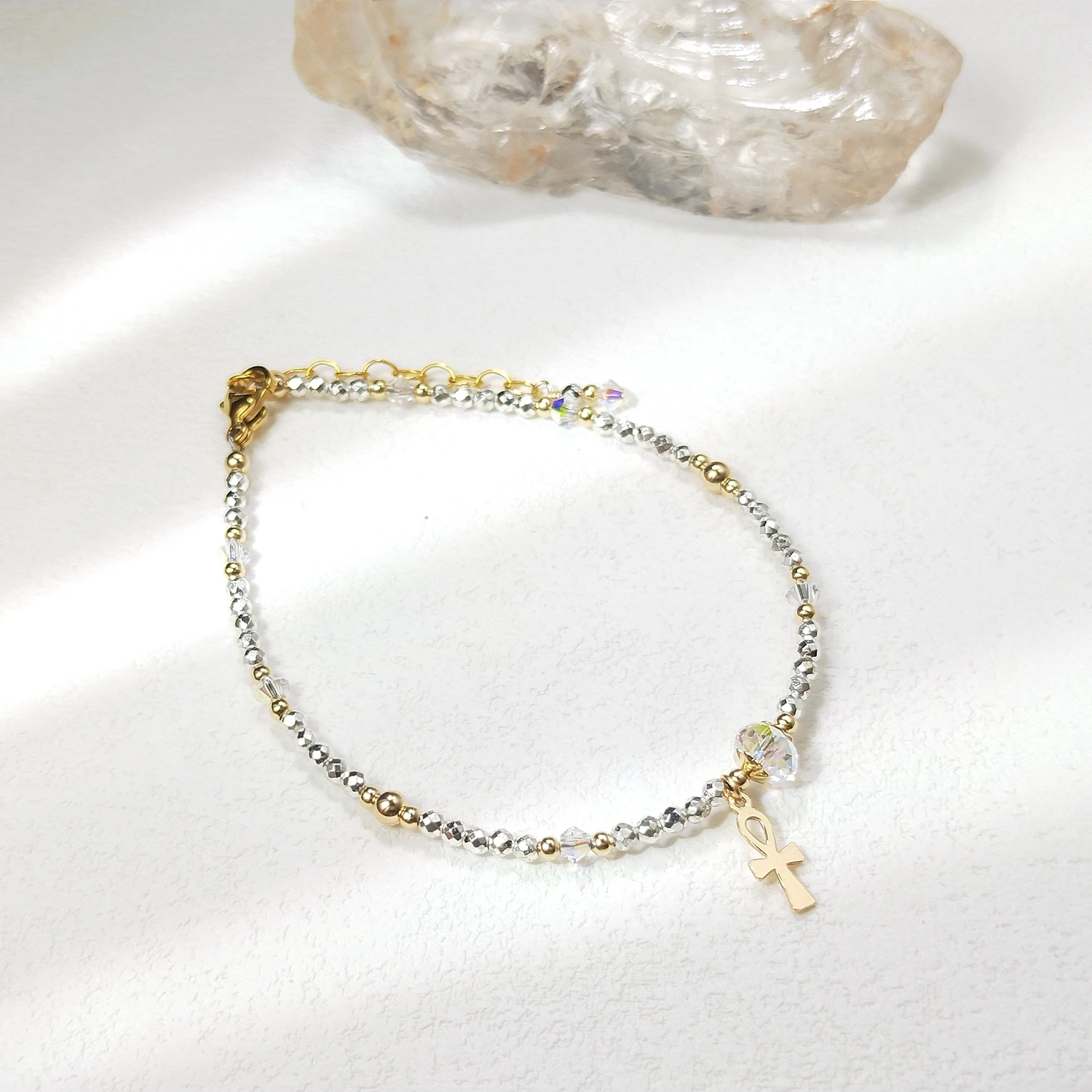 Lii Ji Silver Color Hematite 2mm 14K Gold Filled Charm Bracelet Natural Stone Handmade Jewelry For Gift