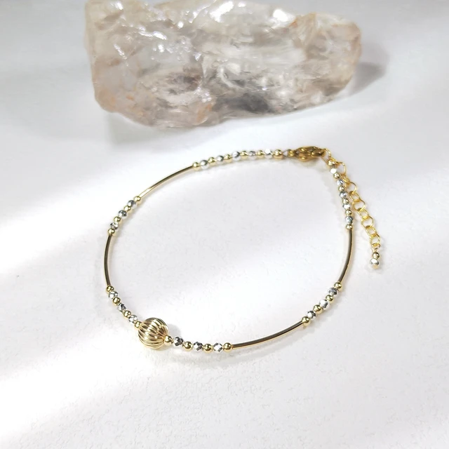 Lii Ji Silver Color Hematite 2mm 14K Gold Filled Charm Bracelet Natural Stone Handmade Jewelry For Gift