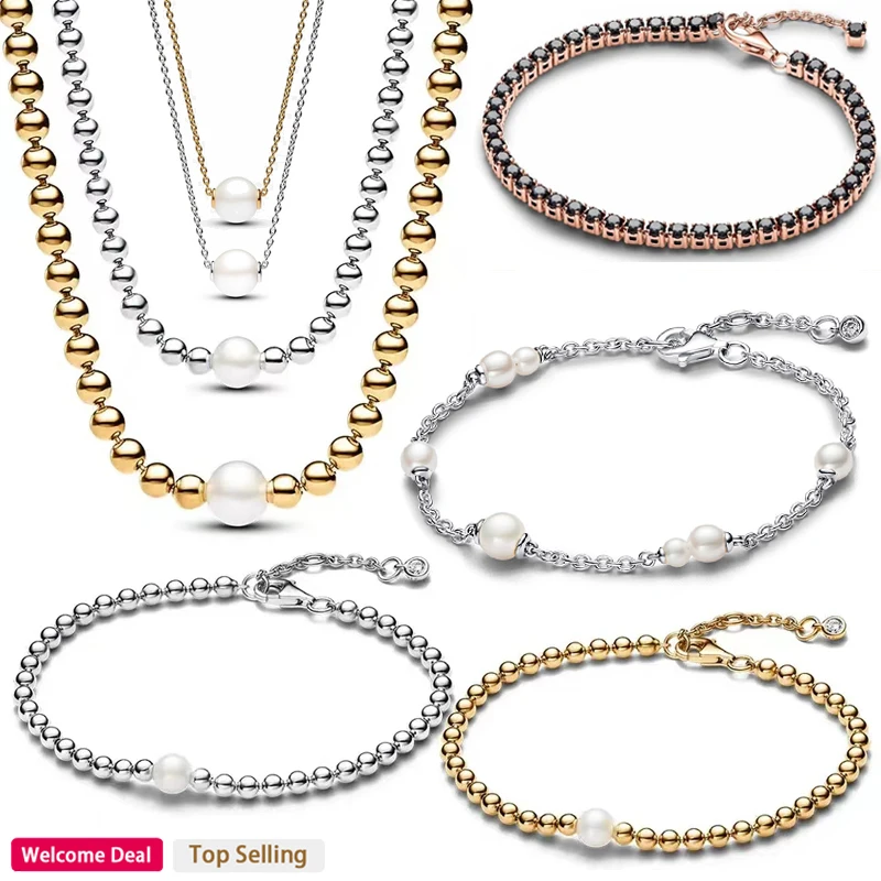 925 Pure Silver Women's Sparkling Pearl Original Bead Logo Bracelet DIY Charming Jewelry Gift Fashion Light Luxury