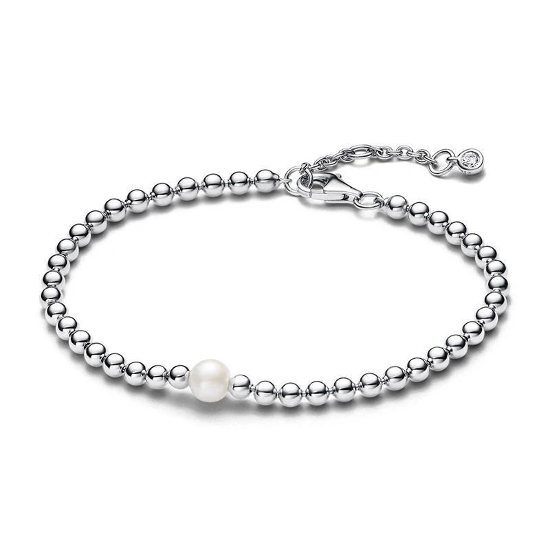 925 Pure Silver Women's Sparkling Pearl Original Bead Logo Bracelet DIY Charming Jewelry Gift Fashion Light Luxury