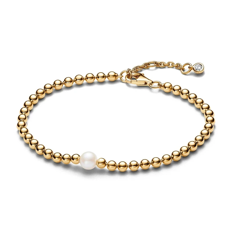 925 Pure Silver Women's Sparkling Pearl Original Bead Logo Bracelet DIY Charming Jewelry Gift Fashion Light Luxury