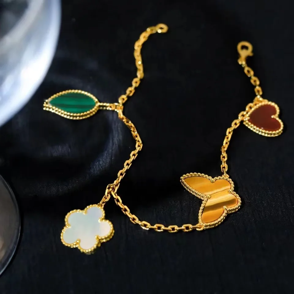 Chalcedony Heart Shape Malachite Leaf Mother-of-pearl Lucky Alhambra Womens Bracelet Tiger's Eye Stone Butterfly Brand Jewelry