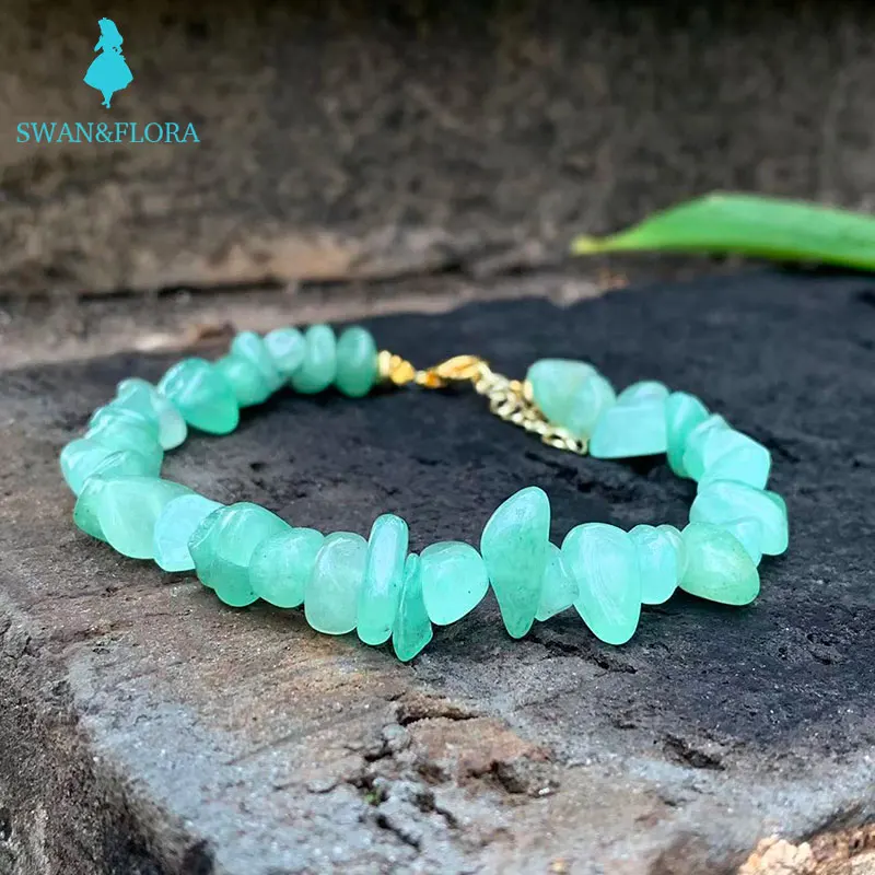 Natural Green Jade Bracelet Stone Irregular Jewelry Wholesale Design Handmade GEM Beads Healing Women Jewelry Gifts