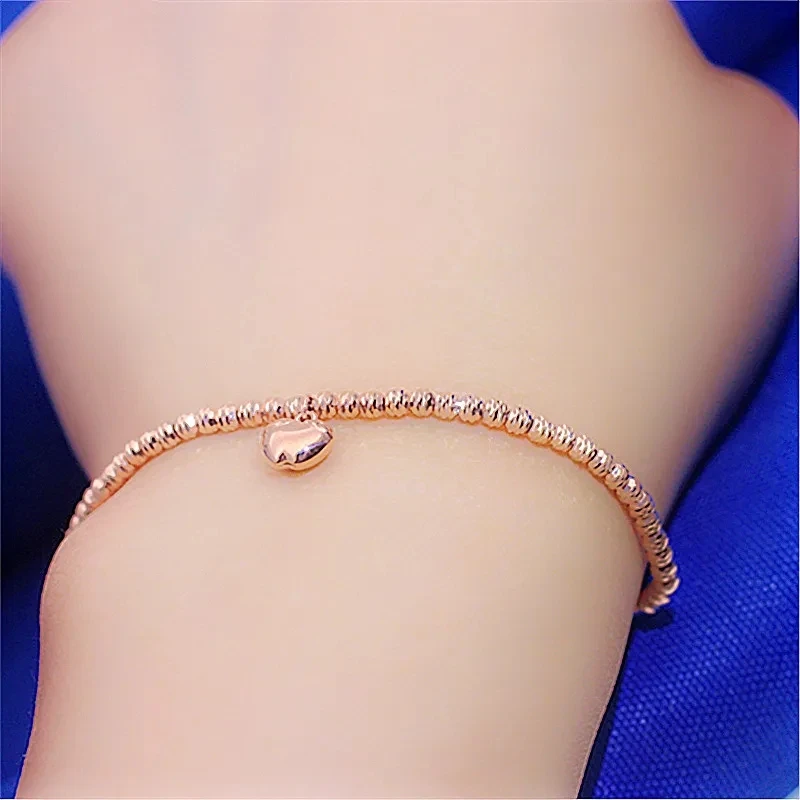 585 Purple Gold Plated 14K Rose Gold Glossy Heart Bead Bracelet For Women Fashion Exquisite Romantic Wedding Jewelry