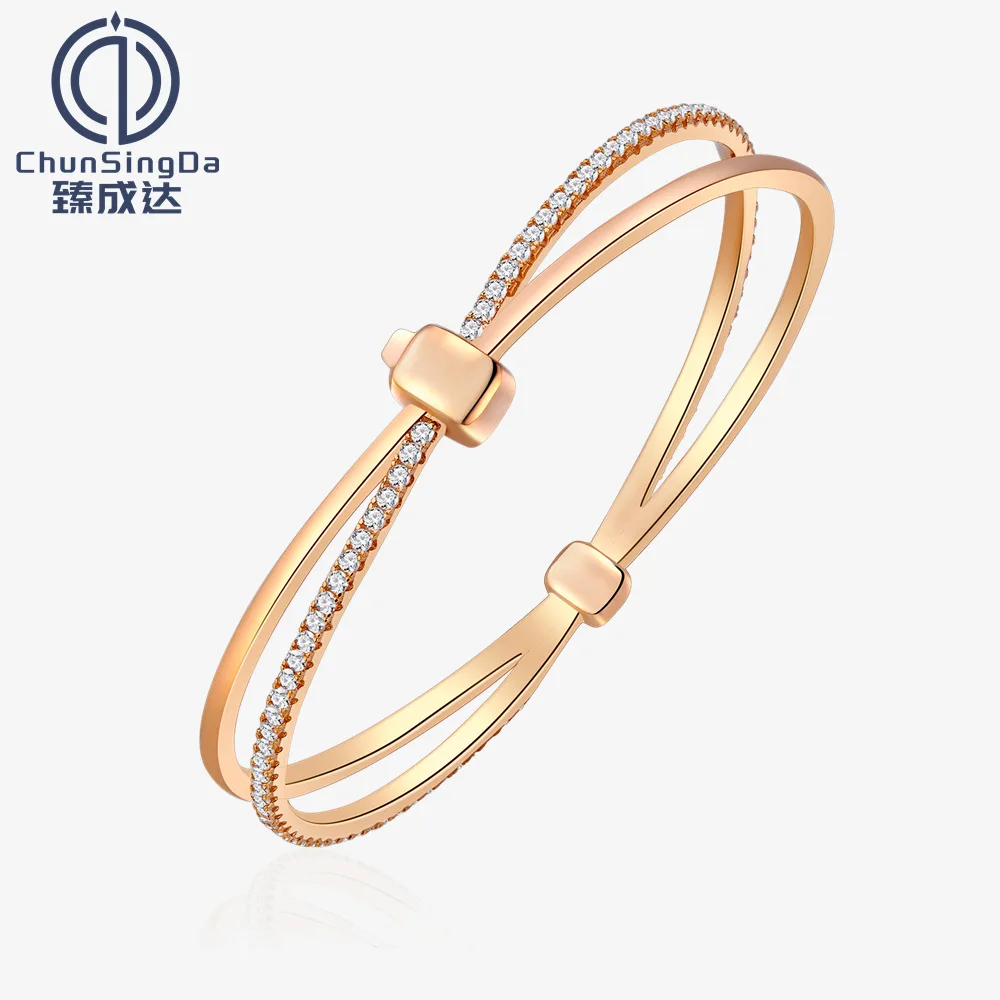 Original Double Ring Champagne Gold Bracelet for Women S925 Pure Silver Bracelet, European and American Silver Jewelry