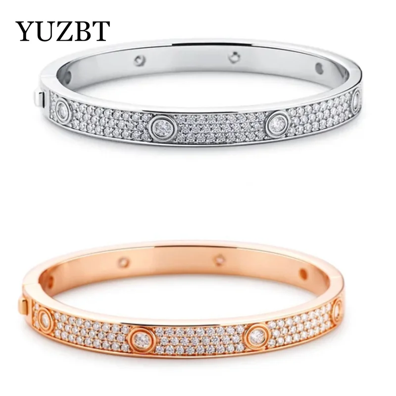 YUZBT 18K White/Rose Gold Plated Solid Total 5 Carat Excellent Cut Diamond Tester Past D Color Moissanite Bangle Wedding Jewelry