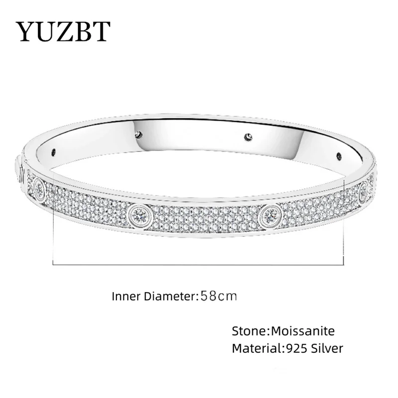 YUZBT 18K White/Rose Gold Plated Solid Total 5 Carat Excellent Cut Diamond Tester Past D Color Moissanite Bangle Wedding Jewelry