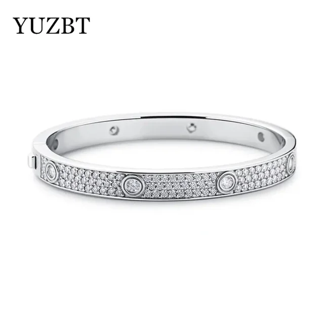 YUZBT 18K White/Rose Gold Plated Solid Total 5 Carat Excellent Cut Diamond Tester Past D Color Moissanite Bangle Wedding Jewelry
