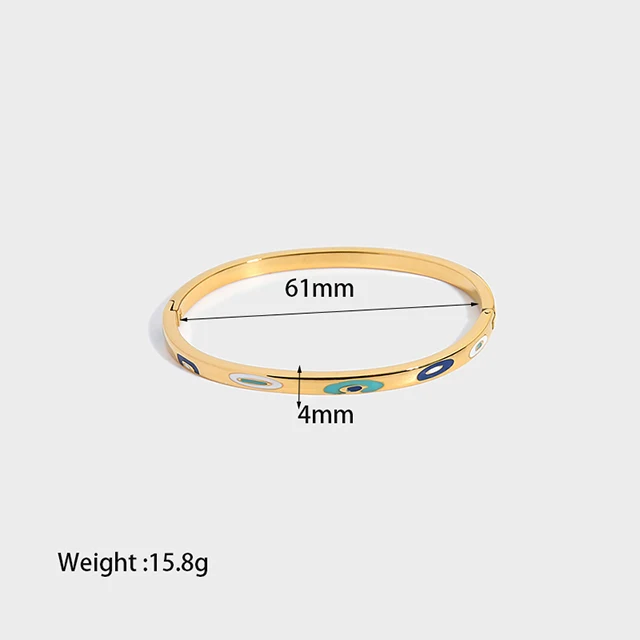 Tarnish Free Stainless Steel Turkish Evil Eye Non Adjustable Bracelet Bangle for Women 18k Gold Plated Fashion Jewelry Gift