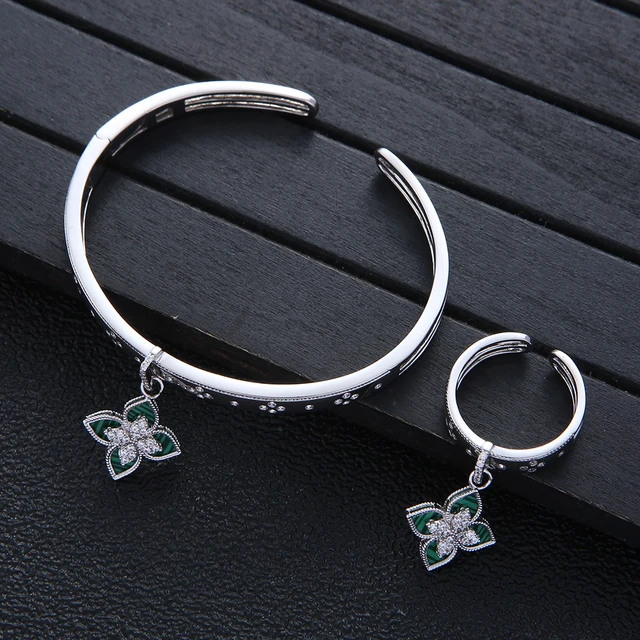 Luxury 2PCS Dubai Bangle Ring Set Fashion Jewelry Sets For Women Wedding Engagement Brincos Para as mulheres S403