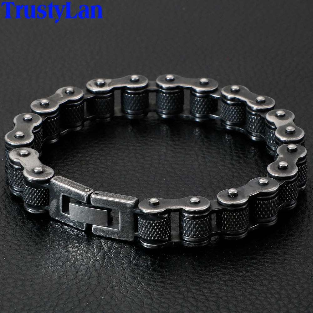 Retro Stainless Steel Motorcycle Chain Men Bracelet 13MM Wide Rock And Roll Men's Bracelets On Hand Male Jewelry Mannen Armband