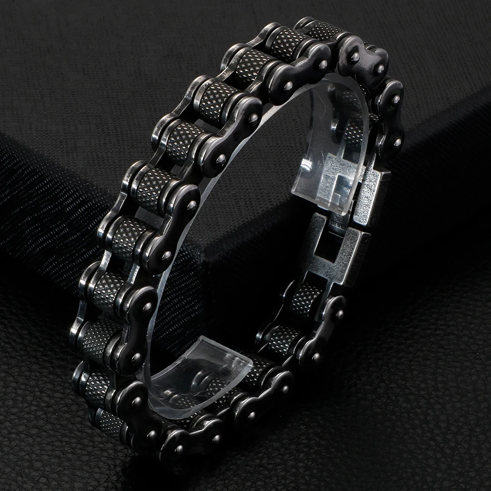 Retro Stainless Steel Motorcycle Chain Men Bracelet 13MM Wide Rock And Roll Men's Bracelets On Hand Male Jewelry Mannen Armband
