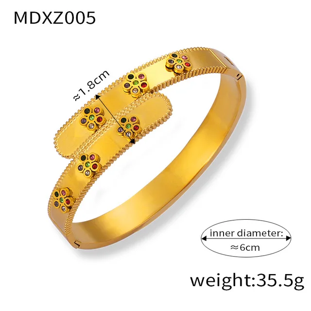 Stainless Steel Bracelet For Women Irregular Curved Flower 18K Plated Colorful Rhinestones Surface Bracelet Luxury Jewelry