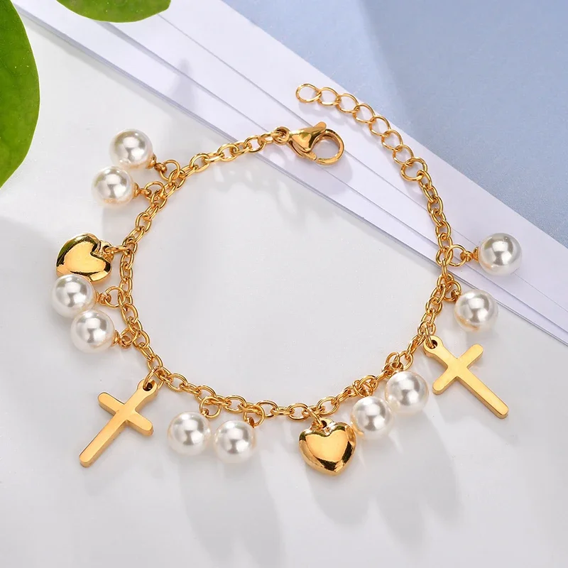 Stainless Steel Heart Tassel Multilayer Charm Bracelet for Women Wedding Jewelry pulseras mujer TSB22614