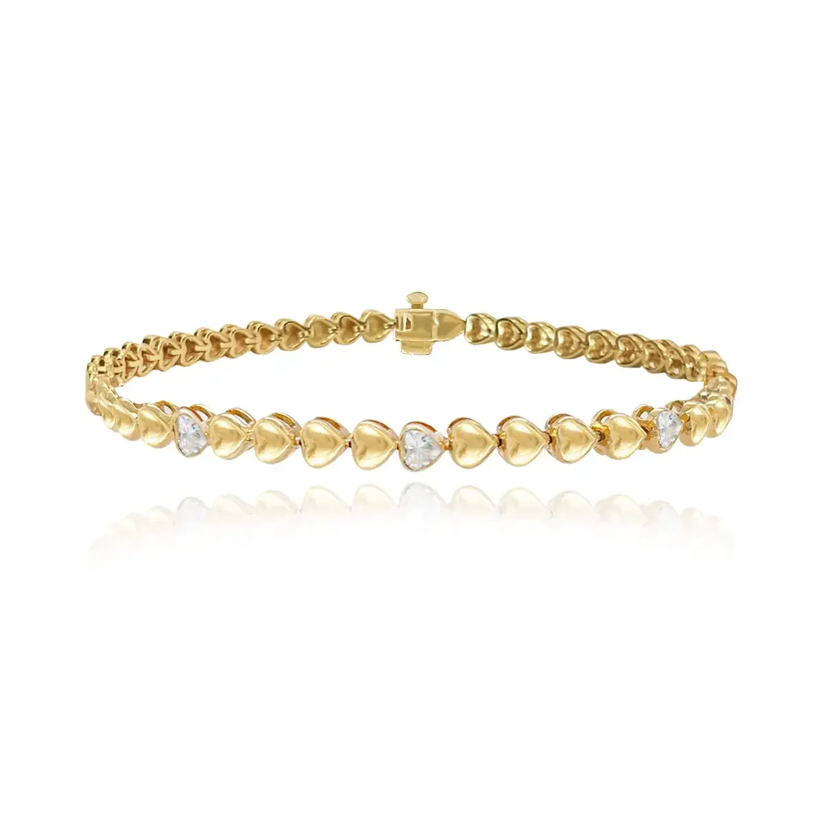 Fashion Women's High Polished Gold Color Heart Beaded Link Chain Tennis Bracelet Jewelry