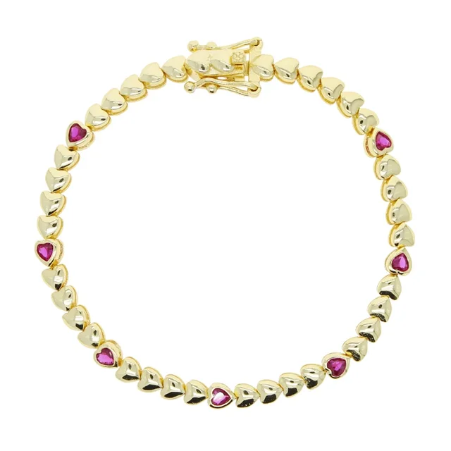 Fashion Women's High Polished Gold Color Heart Beaded Link Chain Tennis Bracelet Jewelry