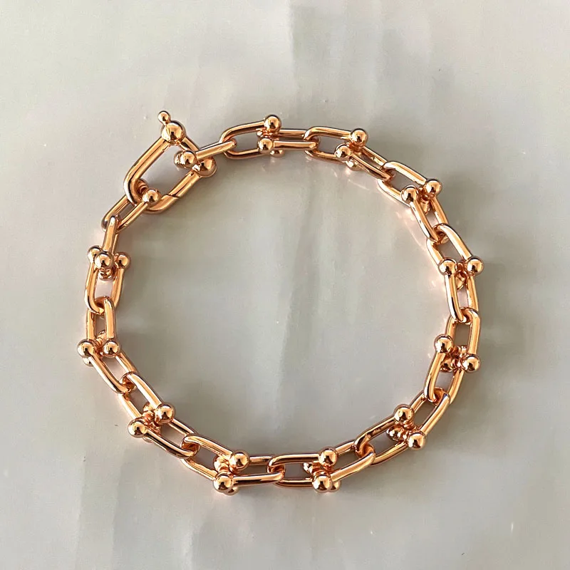 925 U-shaped mini horseshoe buckle luxury high-end men and women's couple bracelet electroplating 18K rose gold party gift
