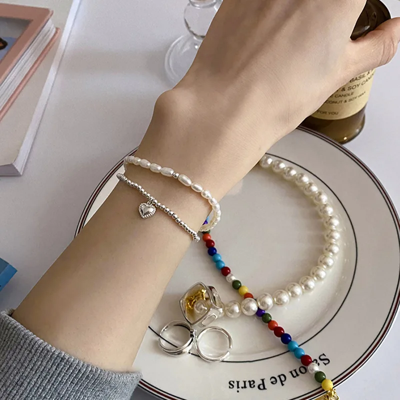 VENTFILLE 925 Sterling Silver Love Heart Pearl Bracelet for Girl Simple Double Layer Korean Jewelry Birthday Gift Dropshipping