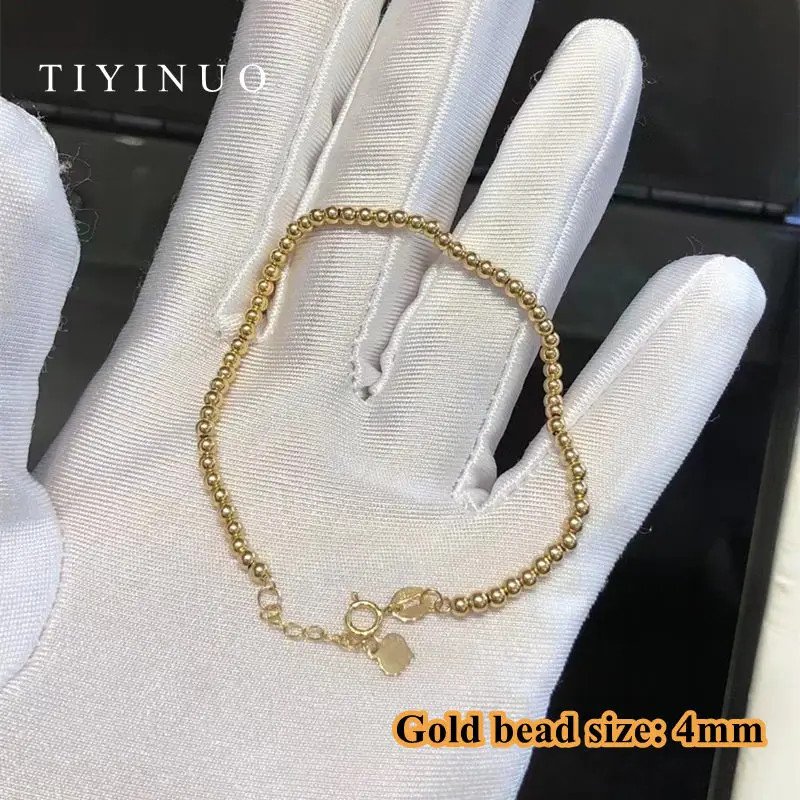 TIYINUO Authentic 18K Real Gold AU750 Beads Bracelet Adjustable Classic Romantic Gift Present For Woman Girlfriend Fine Jewelry