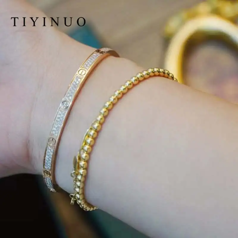 TIYINUO Authentic 18K Real Gold AU750 Beads Bracelet Adjustable Classic Romantic Gift Present For Woman Girlfriend Fine Jewelry