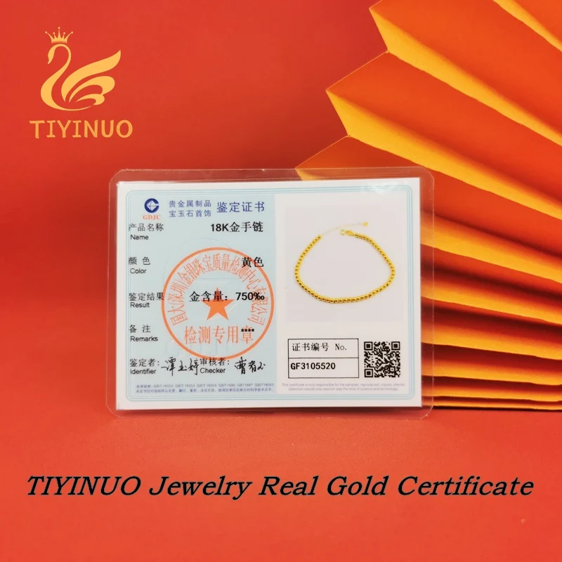 TIYINUO Authentic 18K Real Gold AU750 Beads Bracelet Adjustable Classic Romantic Gift Present For Woman Girlfriend Fine Jewelry