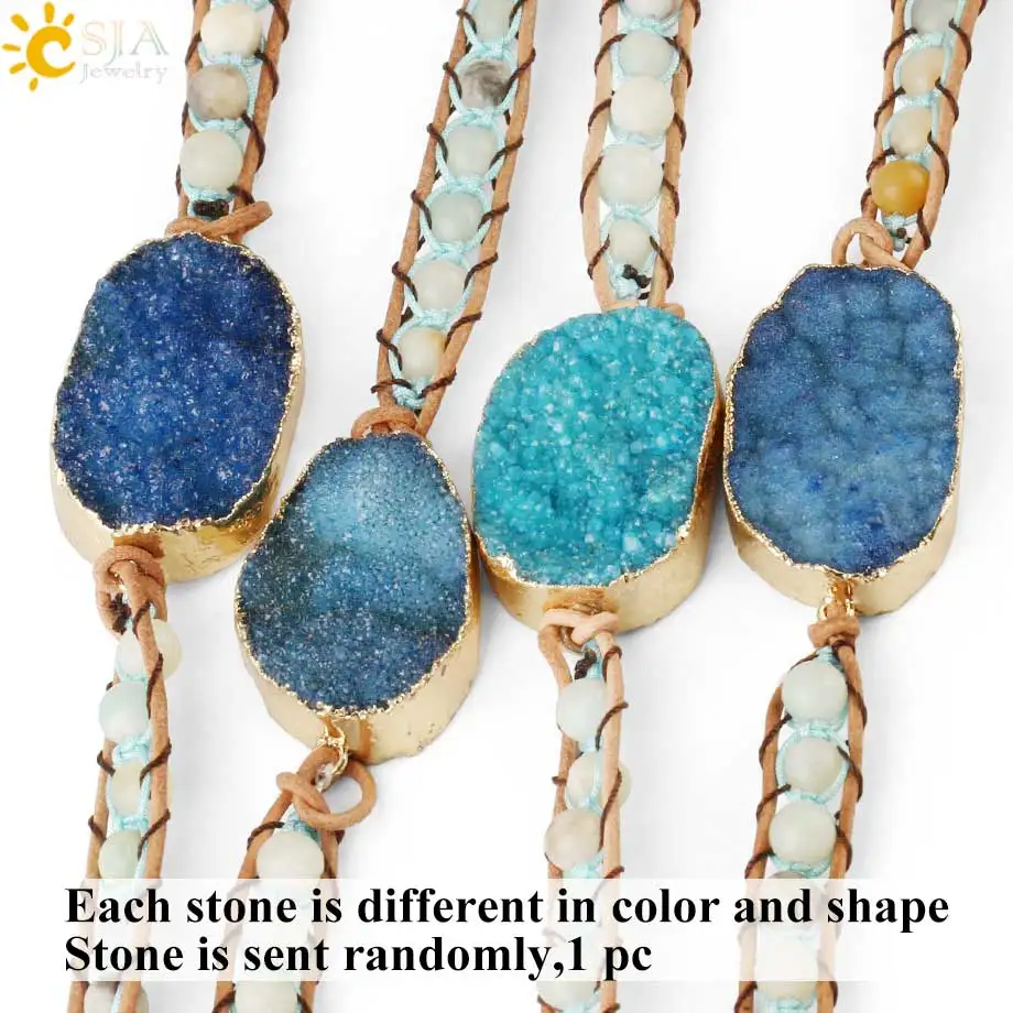 CSJA Natural Gems Stone Wrap Bracelet Druses Druzy Geode Slice Bracelets Jewellery for Women 5 Strands Fashion Boho Jewelry S224
