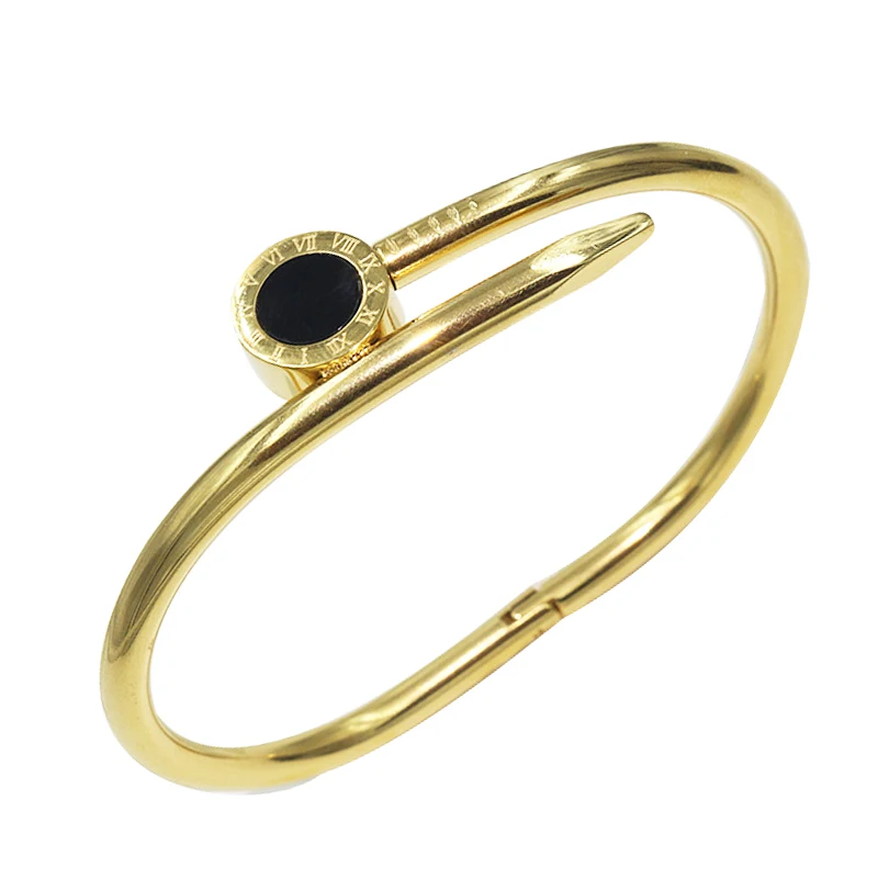 Fine Jewelry Black Round Bangles Roman Numerals Bracelet For Women Classic Brand Jewelry Stainless Steel Bracelets
