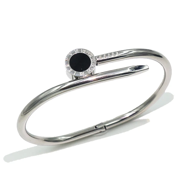 Fine Jewelry Black Round Bangles Roman Numerals Bracelet For Women Classic Brand Jewelry Stainless Steel Bracelets