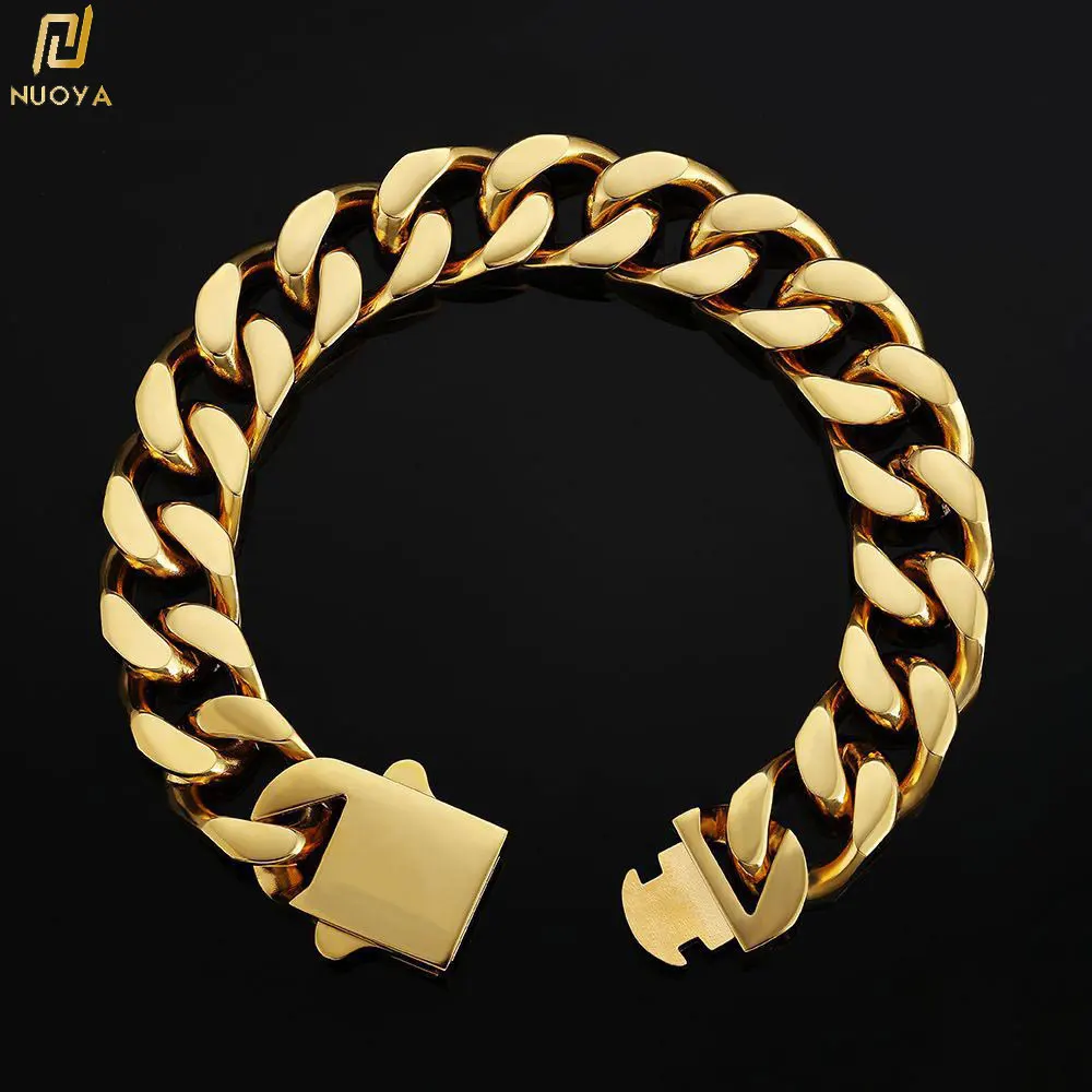 18/K Coarse Plating Cuban Link Miami Chain For Women Men Stainless Steel Jewelry Iced Out Luxury Bracelet gothic
