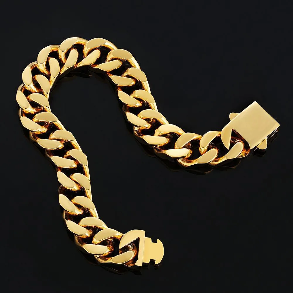 18/K Coarse Plating Cuban Link Miami Chain For Women Men Stainless Steel Jewelry Iced Out Luxury Bracelet gothic