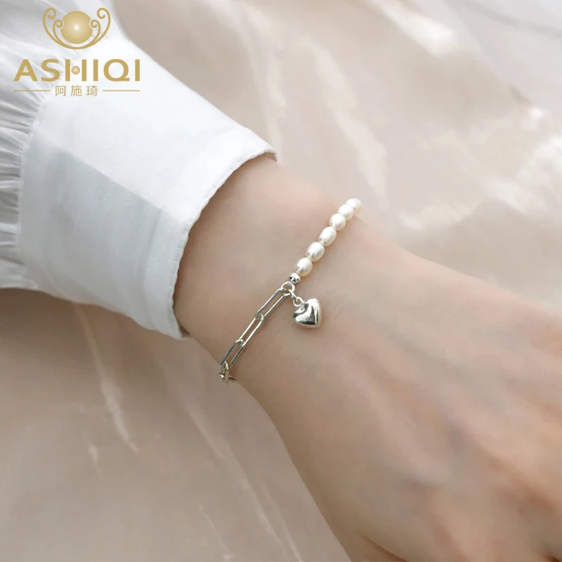 ASHIQI Korean Style Natural Freshwater Pearl Necklace 925 Sterling Silver Stitching Bracelet  Jewelry for Women