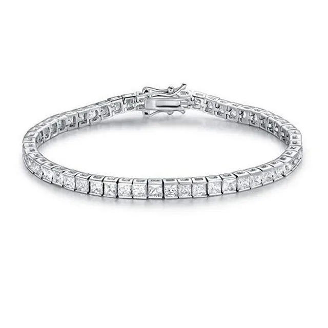 Trendy Princess cut Lab Diamond Bangle Bracelet 14K Gold Engagement Wedding Bracelets For Women Bridal Tennis Party Jewelry Gift